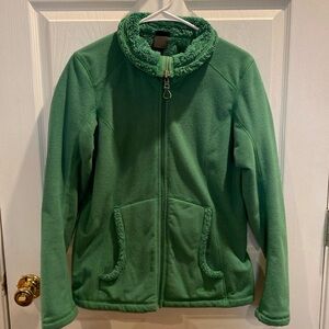 Koppen Fleece Jacket Medium Green Reversible Full Zip Collar Fluffy Soft